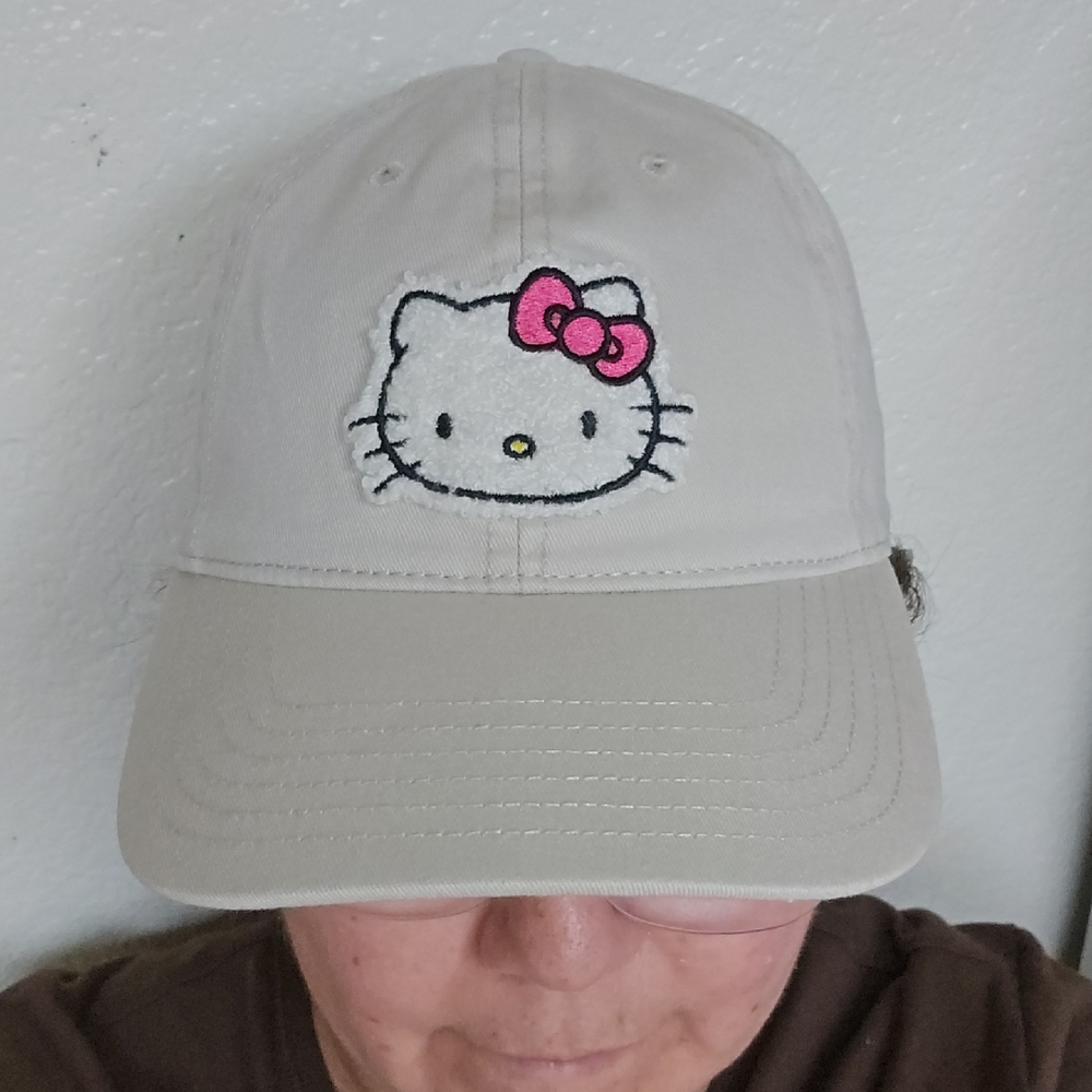 HelloKitty Embroidered Baseball Cap - Light Beige with Pink Bow .  One Size